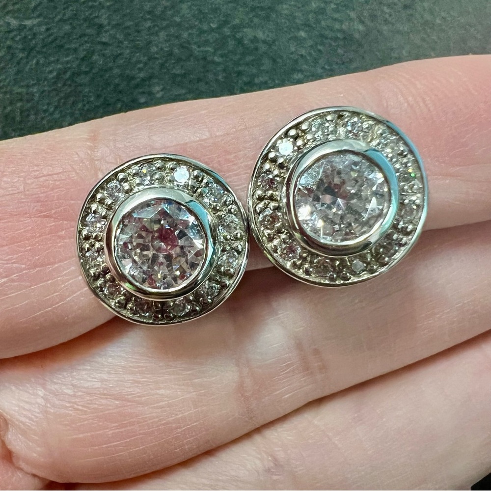 Signed 925 Silver Thailand Crystal Rhinestone Clip On Earrings - Vintage